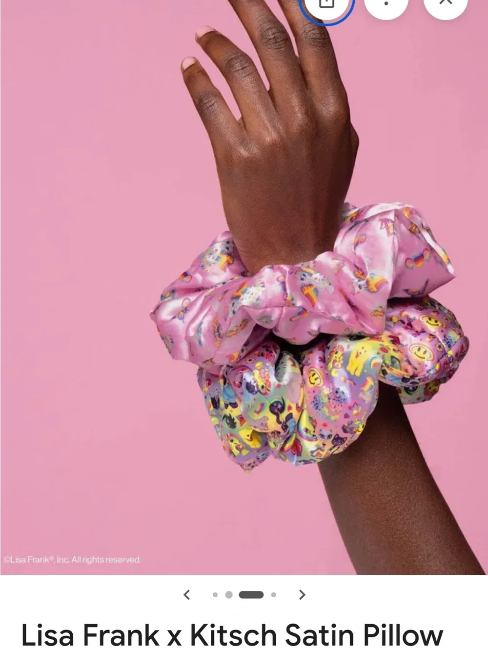 Lisa Frank Satin Pillow Scrunchies Pink and Multicolor Set